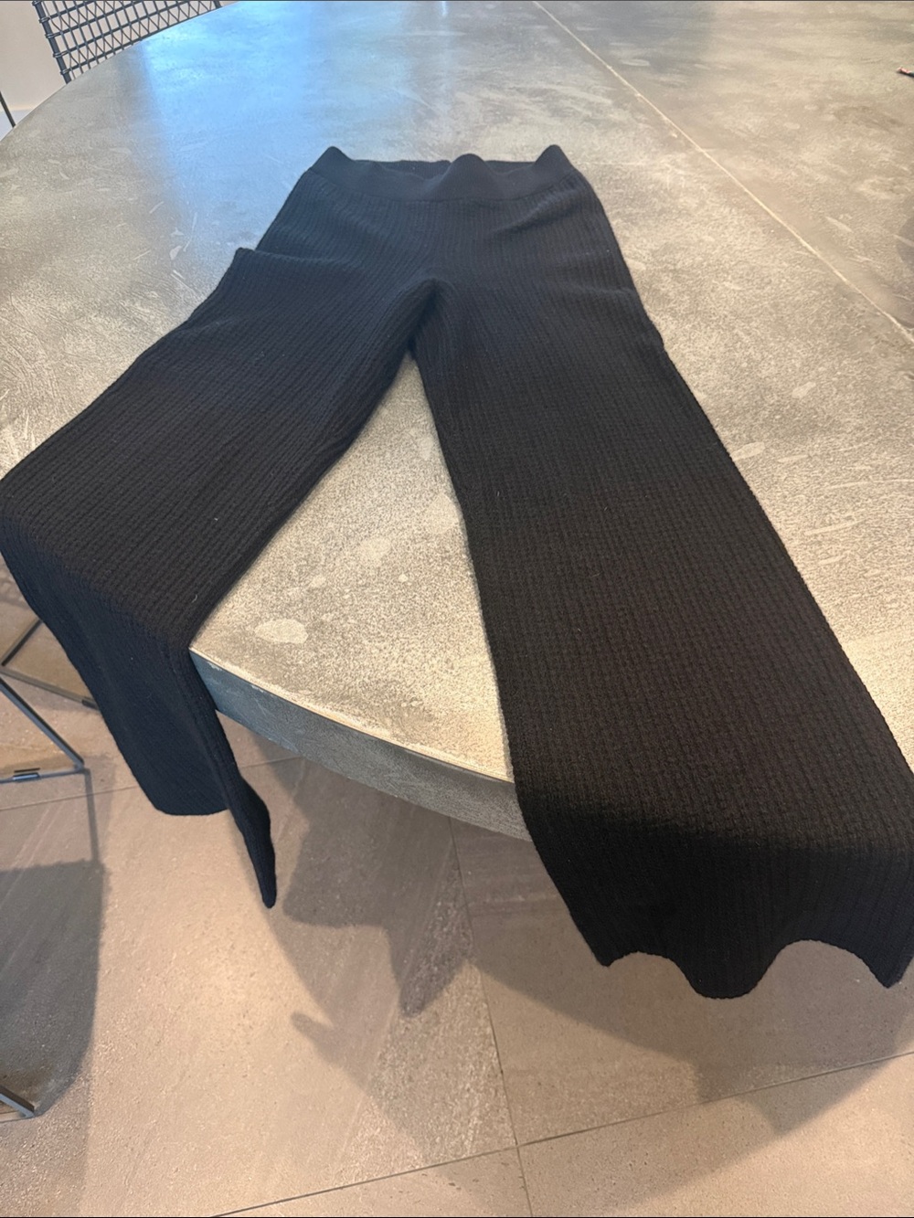 Womens Black Ribbed Knit Wide-Leg Bottoms